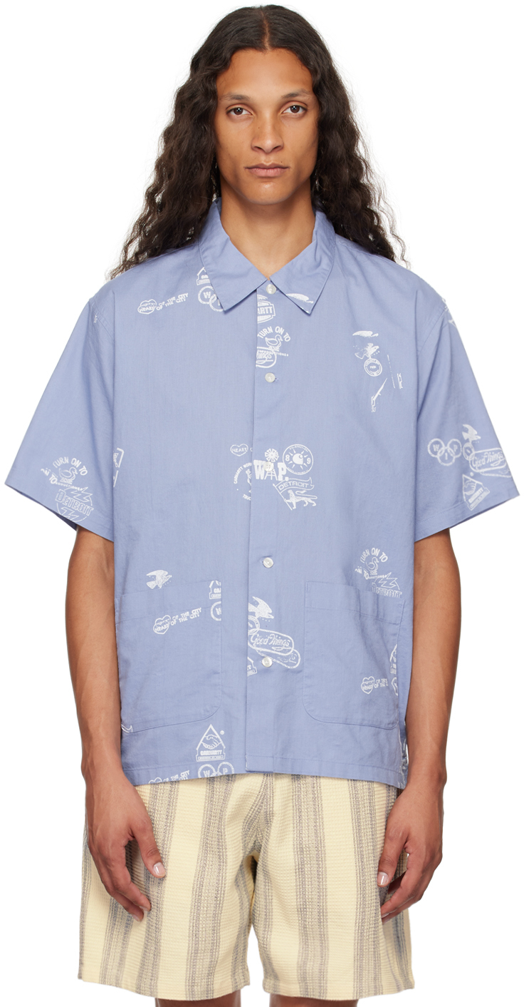 Shop Carhartt Blue Stamp Shirt In Xx 2m8 Charm Blue