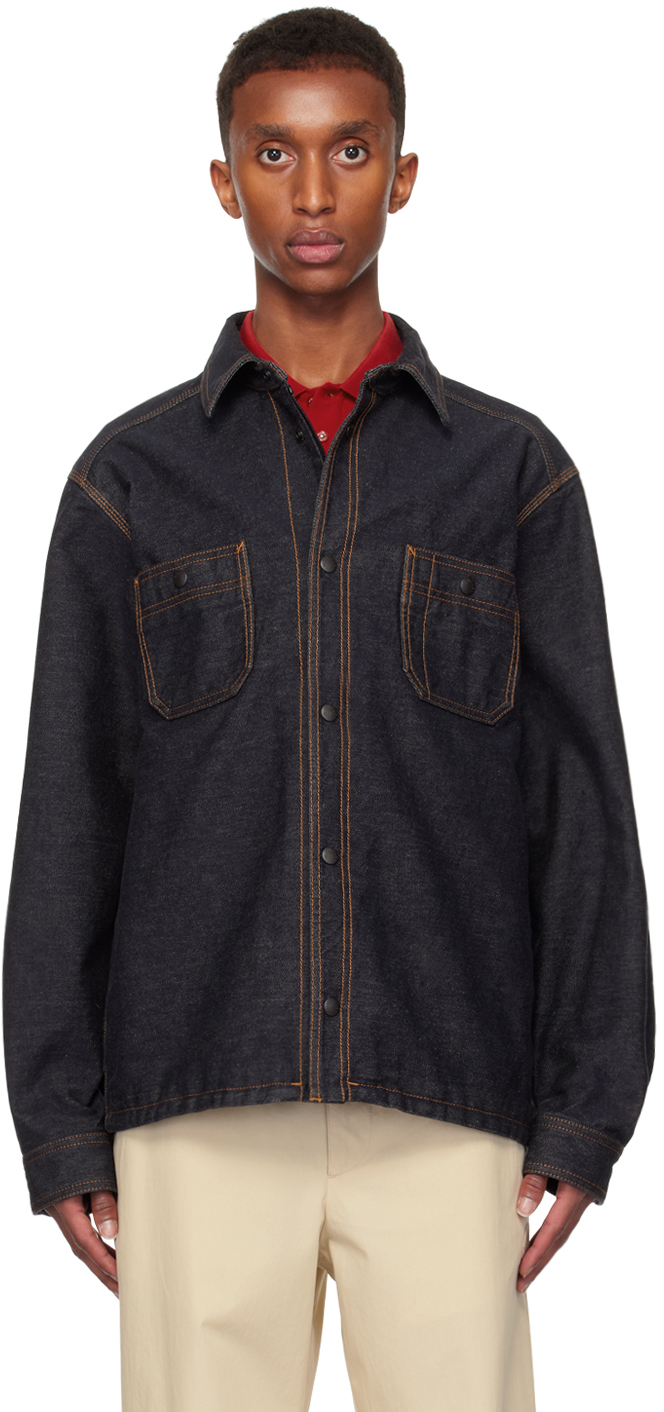 Shop Moncler Blue Logo Patch Denim Overshirt In 77a - Blue Denim