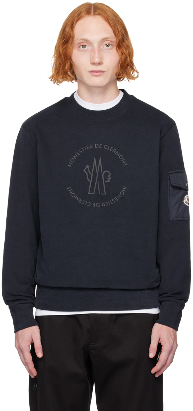 Shop Moncler Navy Bonded-logo Sweatshirt In 778 - Dark Navy Blue