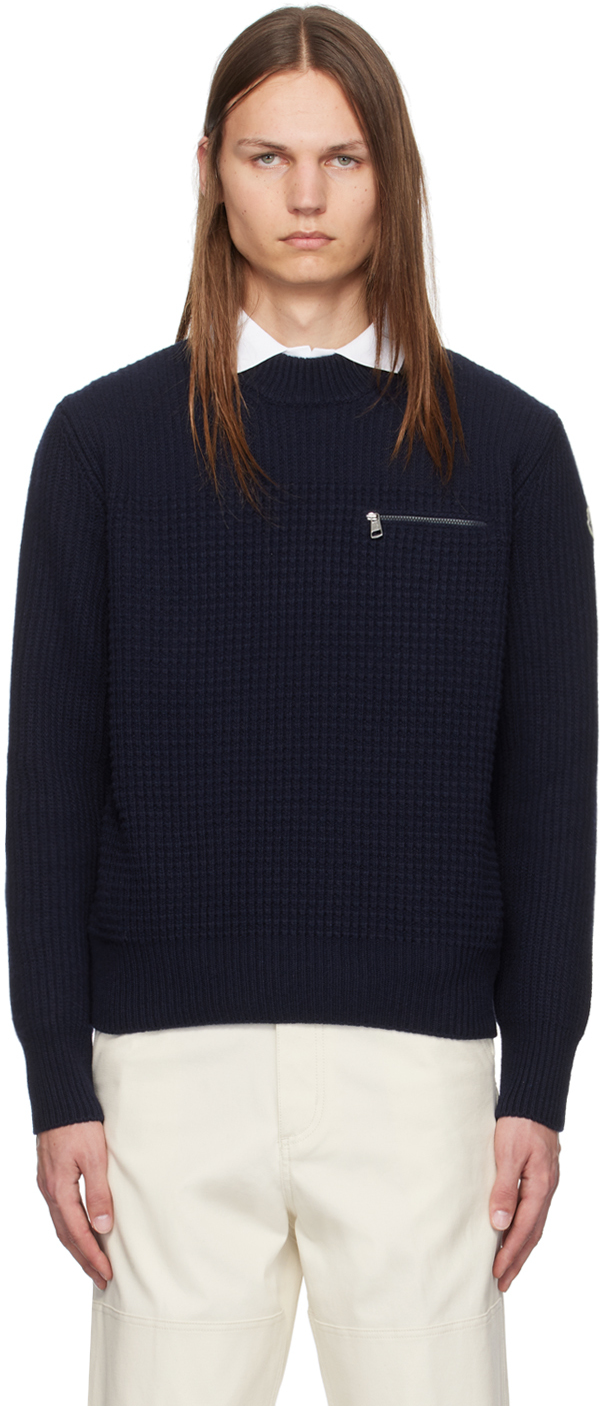 Shop Moncler Navy Wool & Cashmere Sweater In 745 - Dark Blue