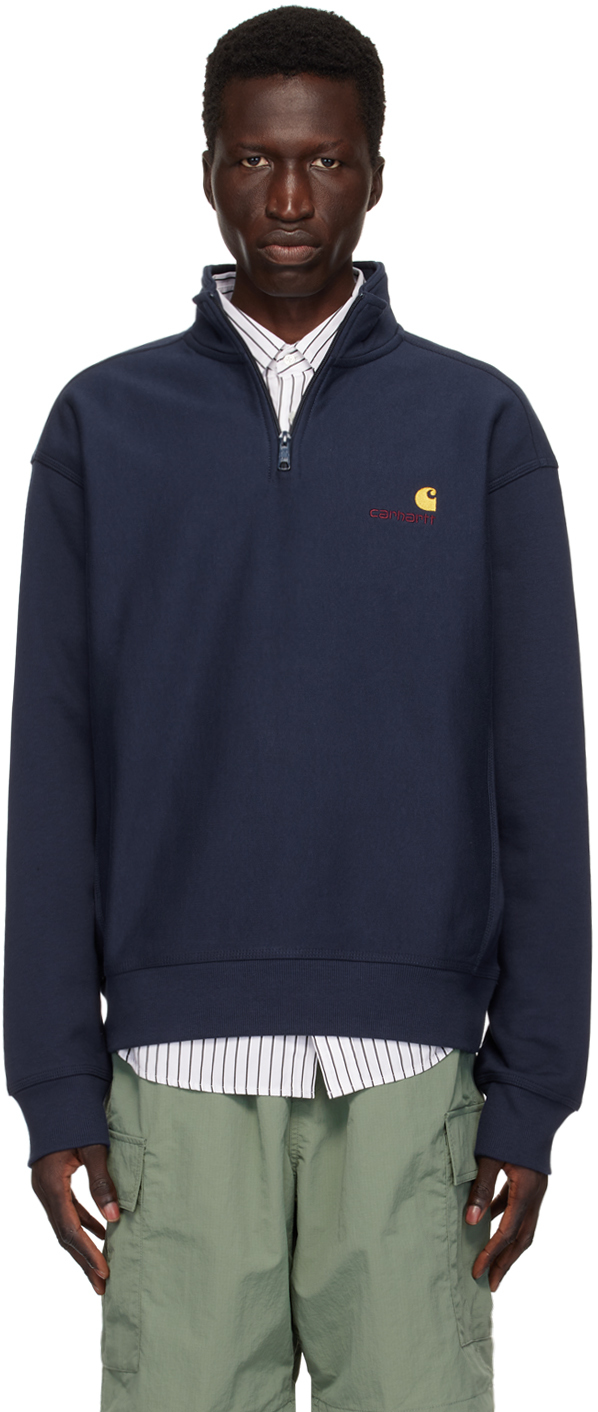 Carhartt Work In Progress Navy American Script Sweatshirt SSENSE