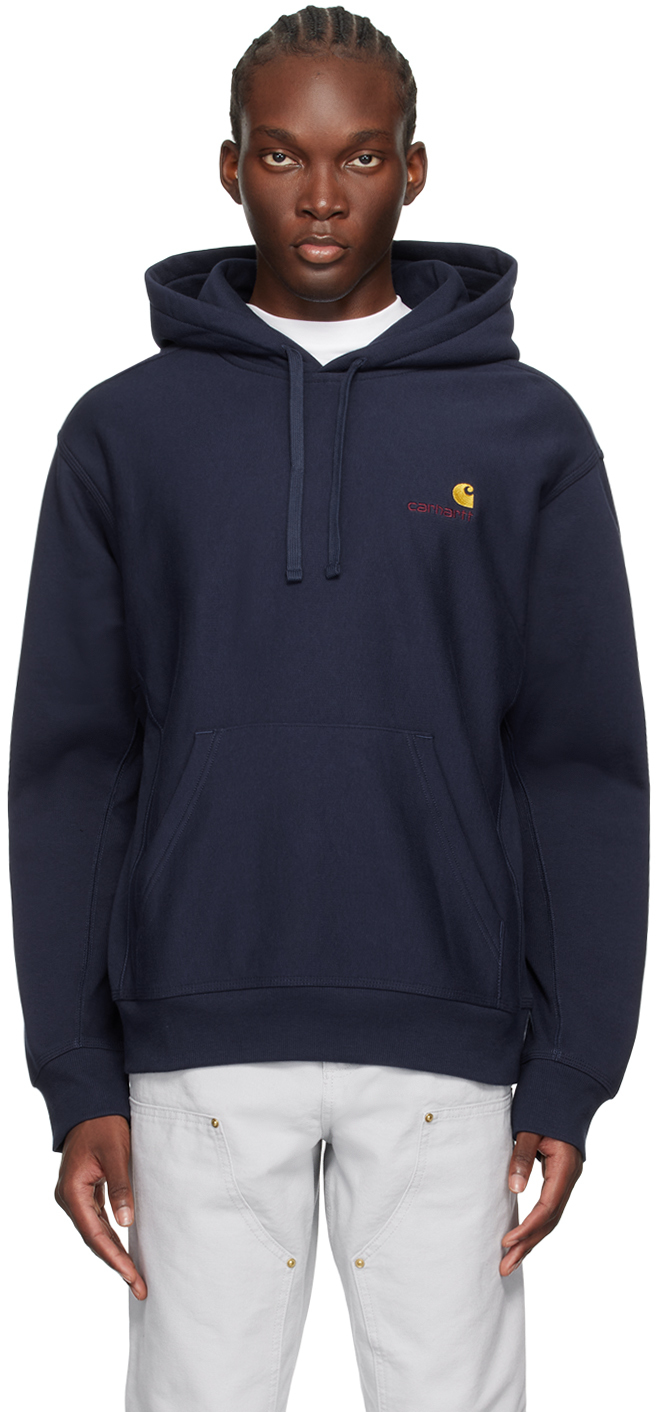 Navy American Script Hoodie by Carhartt Work In Progress on Sale