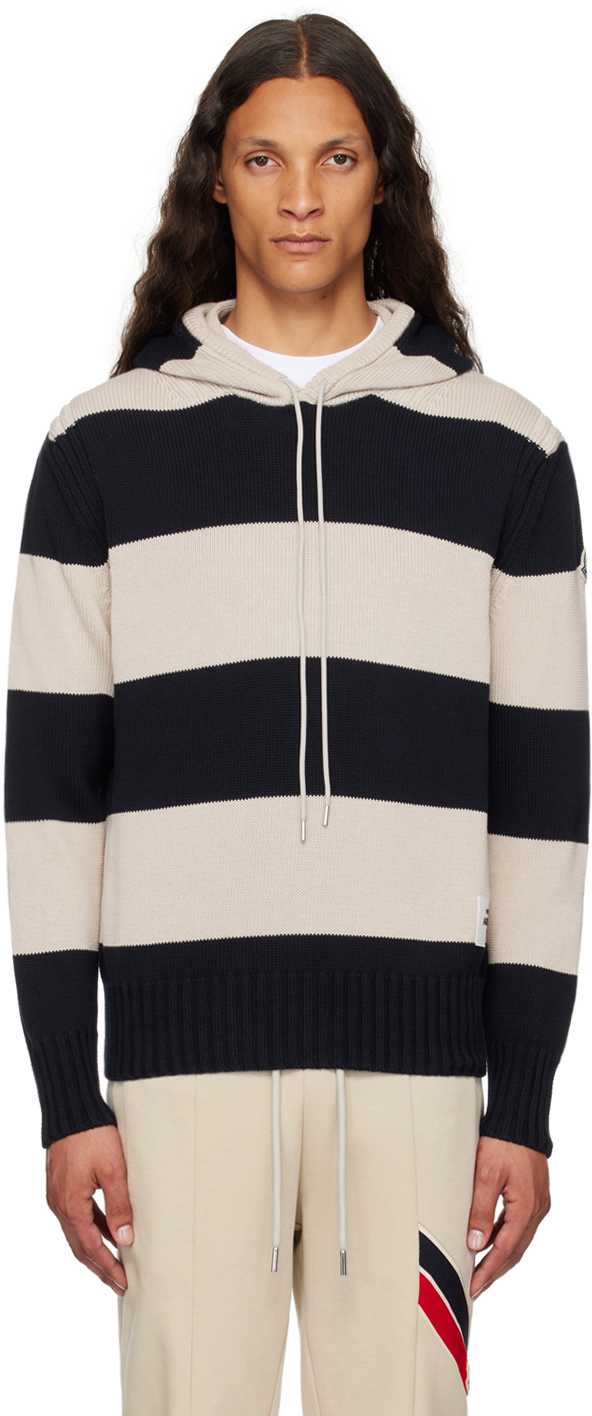 MONCLER☆関税込☆ネイビー＆ベージュ ボーダー フーディ Moncler: ネイビー＆ベージュ ボーダー フーディ | SSENSE 日本