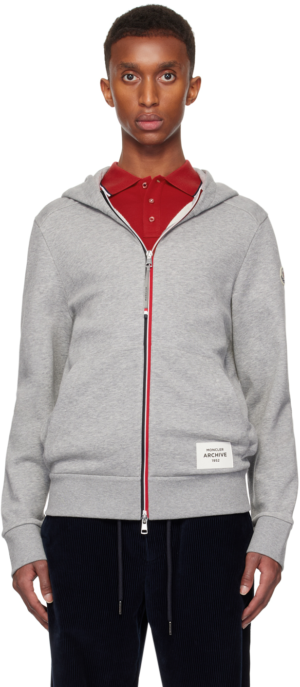 Shop Moncler Gray Zip-up Hoodie In 985-cool Gray Melang