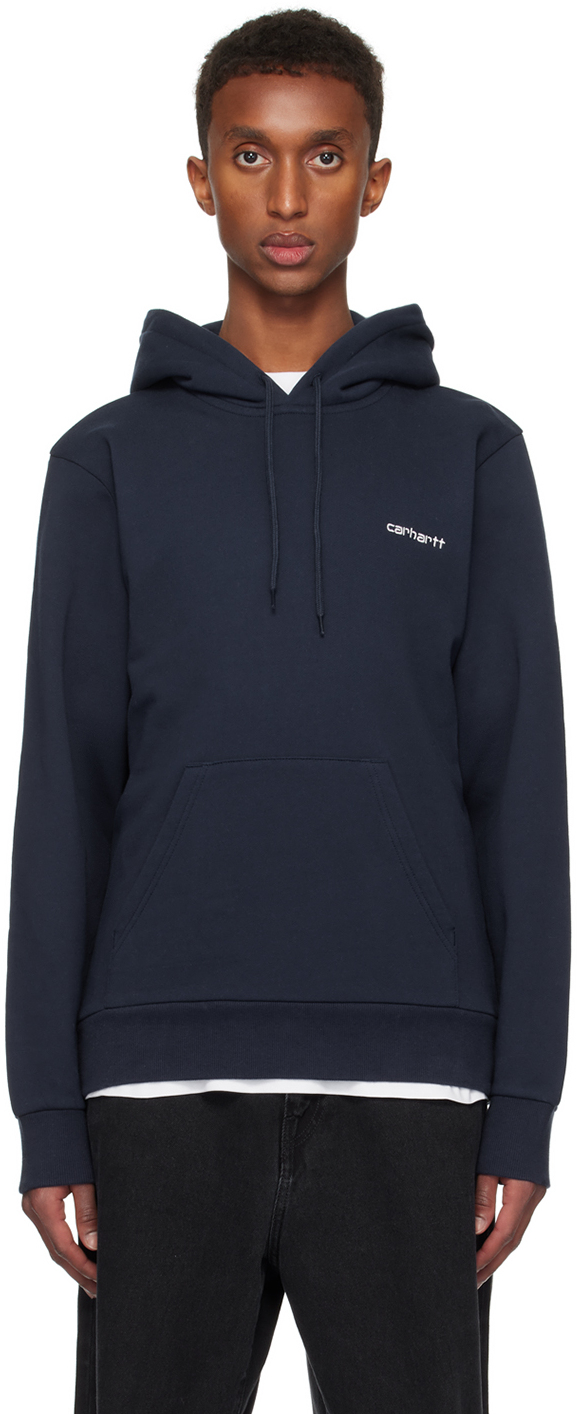 Shop Carhartt Navy Script Embroidery Hoodie In 2ahxx Air Force Blue