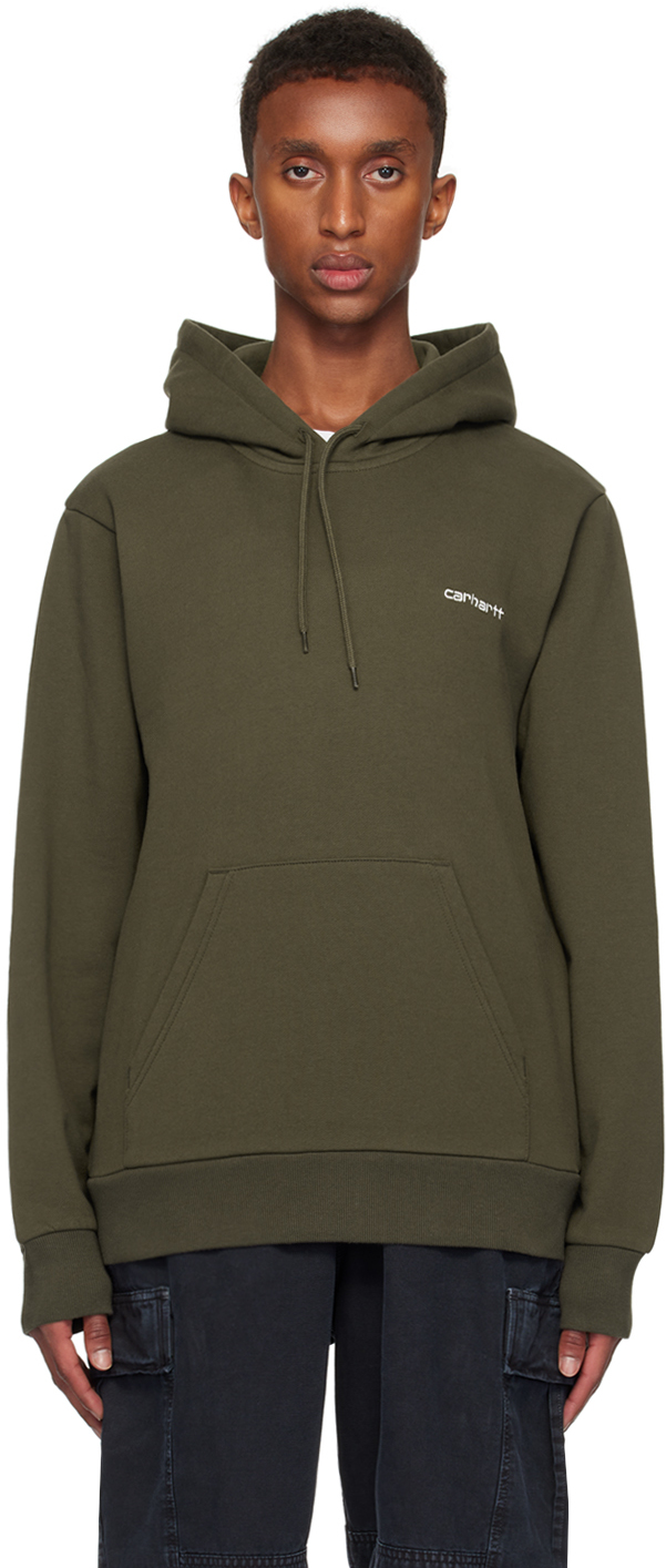 Shop Carhartt Khaki Script Embroidery Hoodie In 00xxx Cypress / Whit