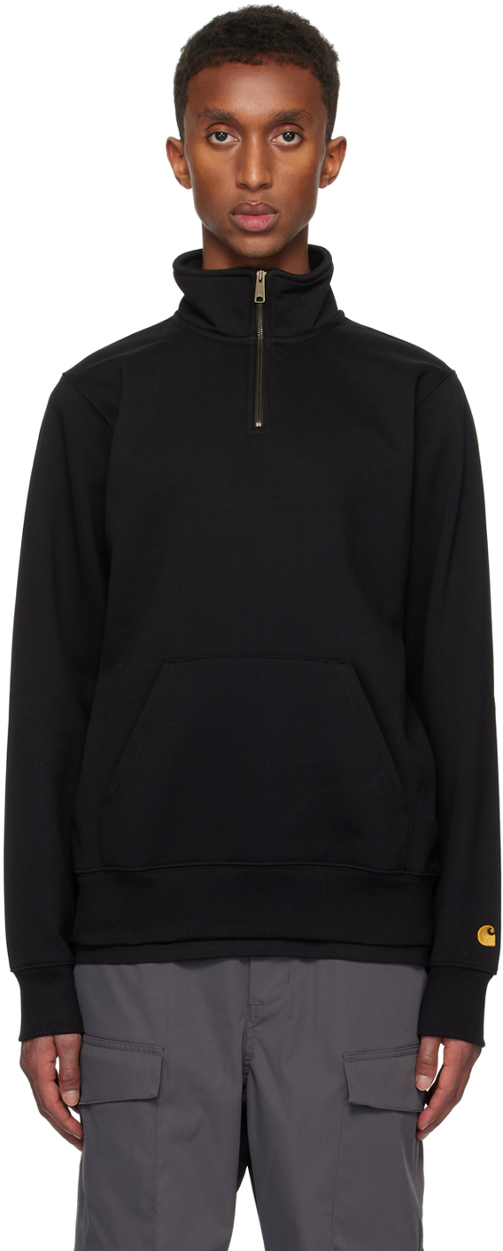 Shop Carhartt Black Chase Neck Zip Sweatshirt In 00fxx Black / Gold