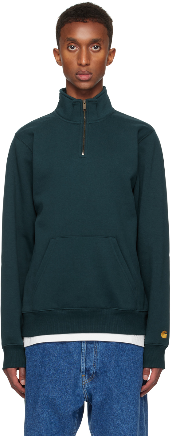 Shop Carhartt Blue Chase Neck Zip Sweatshirt In 2d0xx Duck Blue / Go