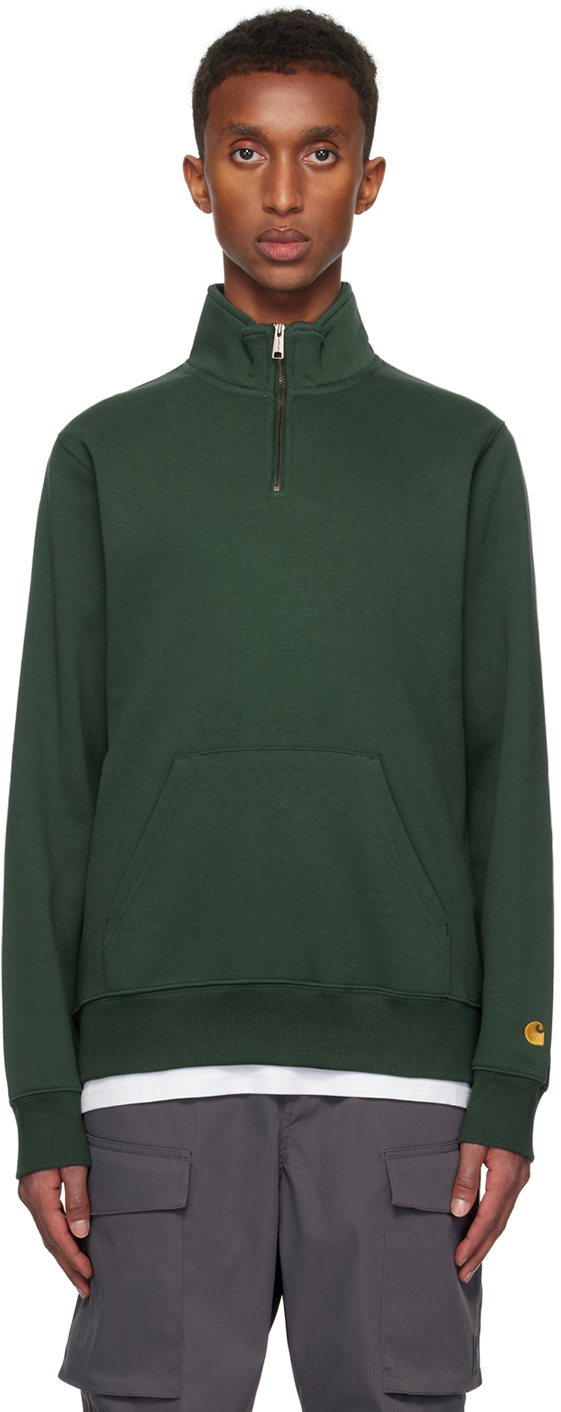 Carhartt Work In Progress Green Chase Neck Zip Sweatshirt SSENSE