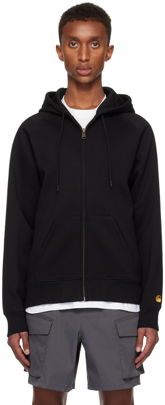 Shop Carhartt Black Chase Hoodie In 00fxx Black / Gold