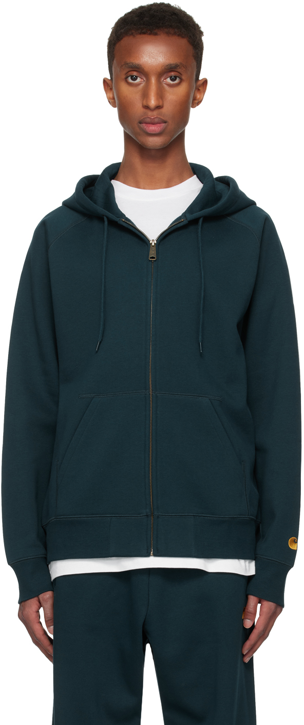 Shop Carhartt Blue Chase Hoodie In 2d0xx Duck Blue / Go