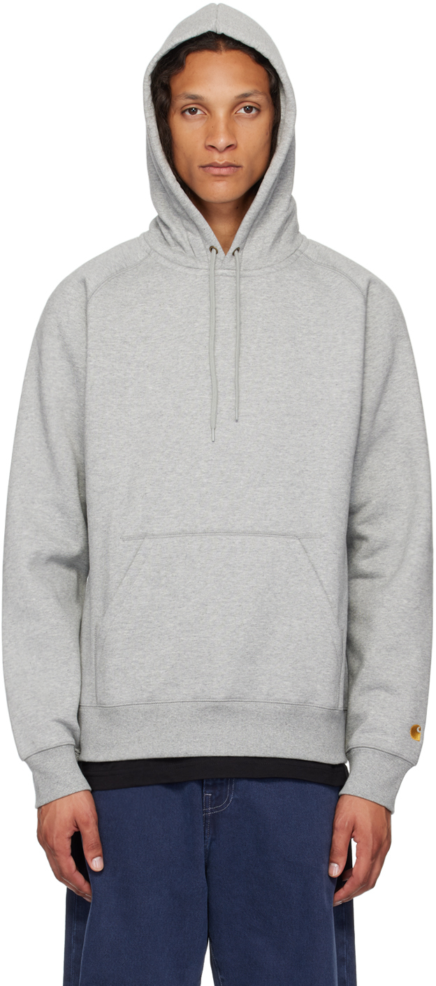 Shop Carhartt Gray Chase Hoodie In 00mxx Grey Heather /