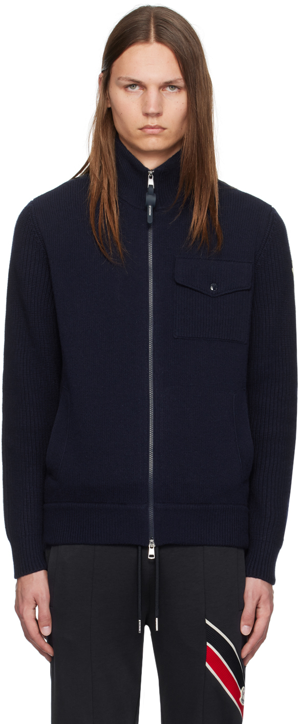 Shop Moncler Navy Zip-up Down Cardigan In 745 - Dark Blue