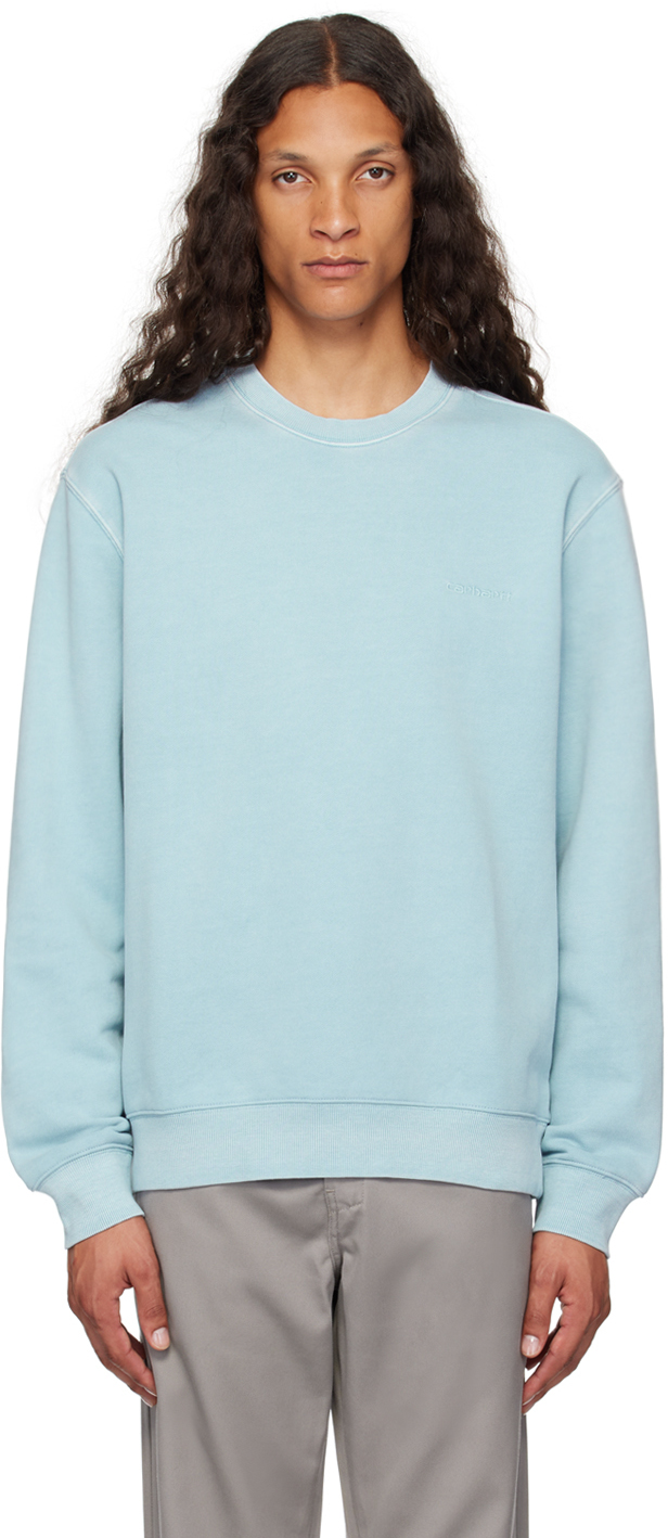 Shop Carhartt Blue Duster Script Sweatshirt In Gd 0w9 Misty Sky