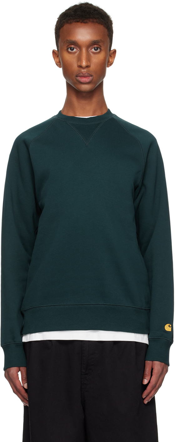 Shop Carhartt Blue Chase Sweatshirt In 2d0xx Duck Blue / Go