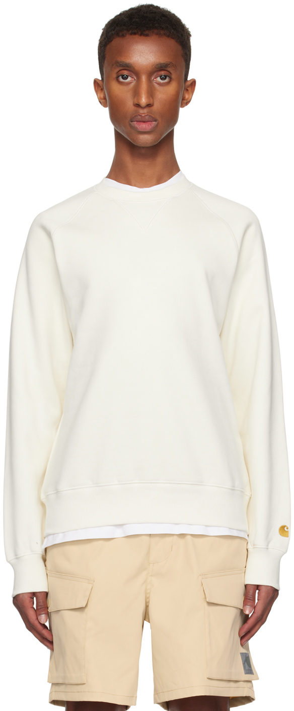 Shop Carhartt Off-white Chase Sweatshirt In 0shxx Wax / Gold