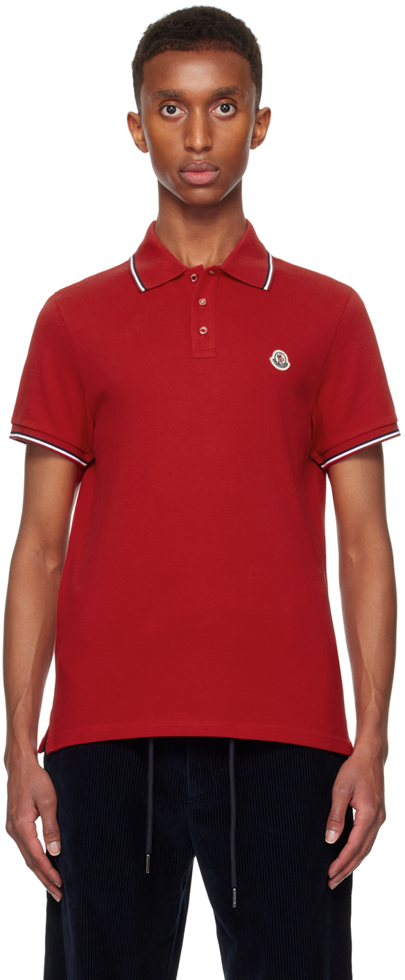 Shop Moncler Red Logo Patch Polo In 455 - Bright Red