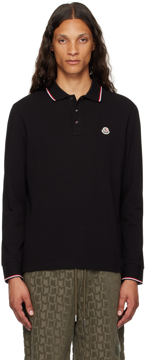 Moncler: Black Logo Patch Polo | SSENSE