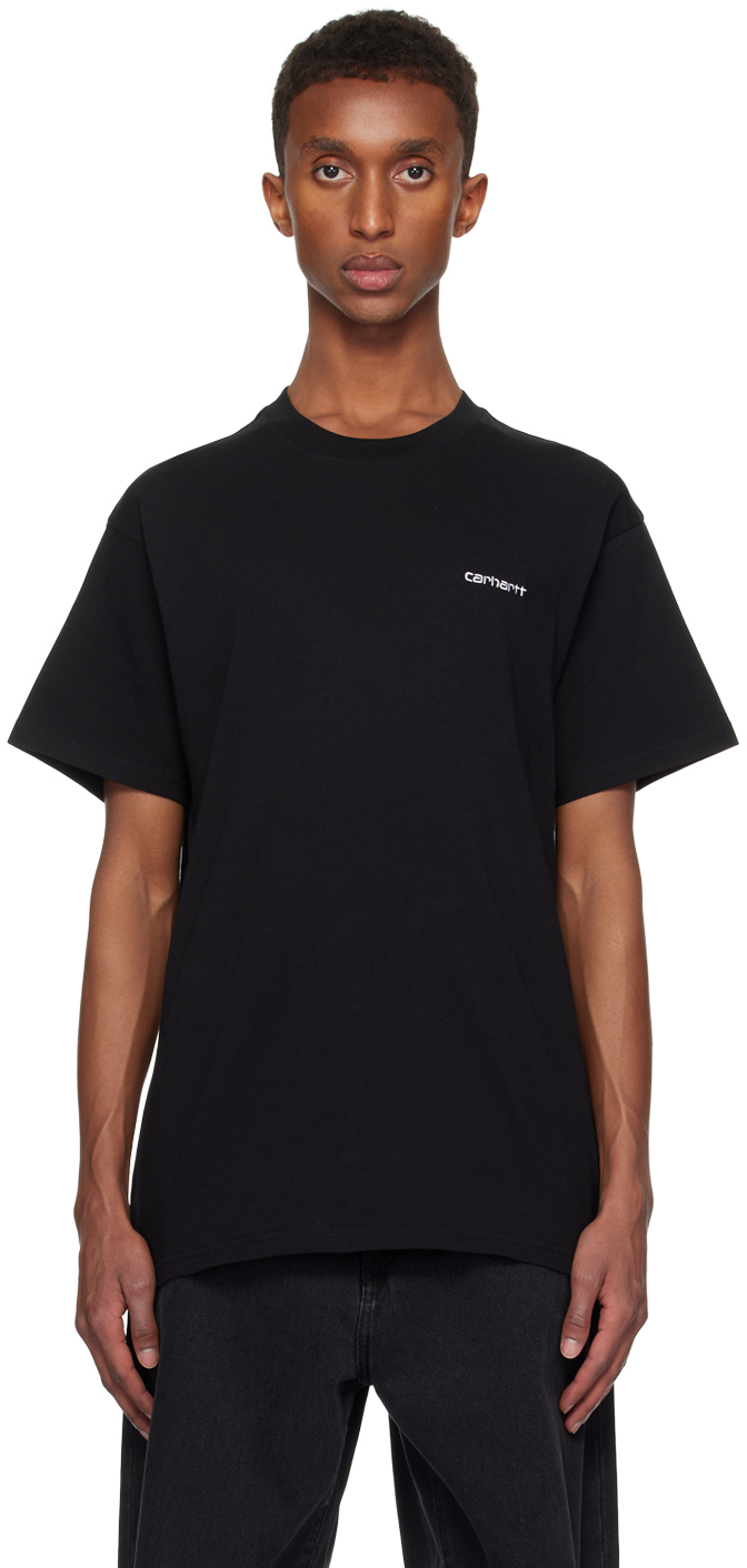 Shop Carhartt Black Script Embroidery T-shirt In 0d2xx Black / White