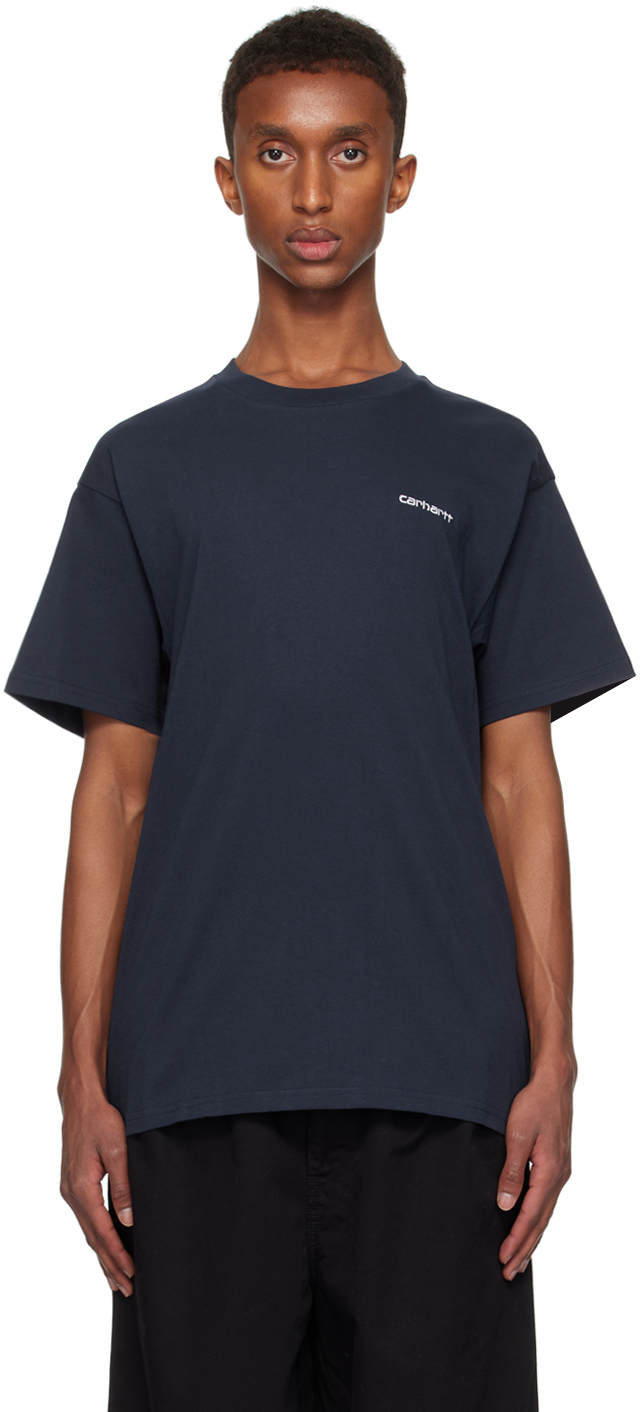 Navy Script Embroidery T-shirt