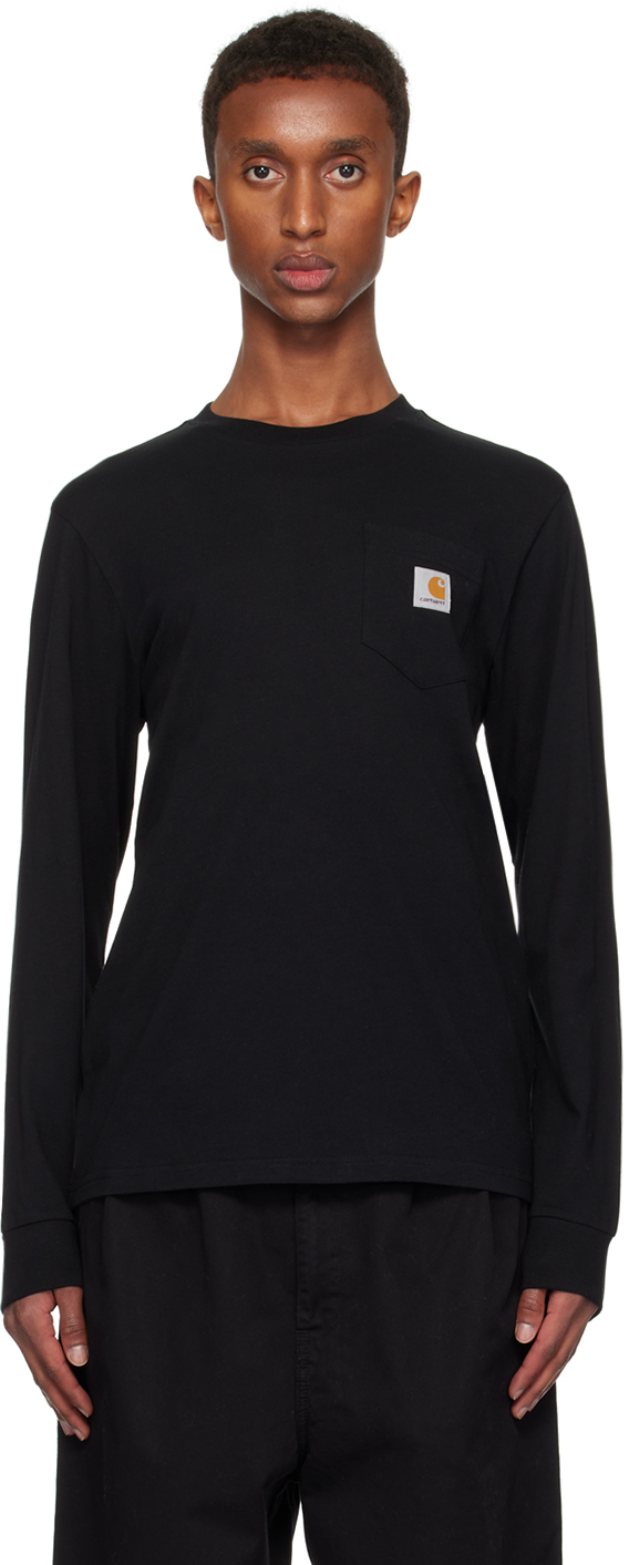 Shop Carhartt Black Long Sleeve Pocket T-shirt In 89xx Black