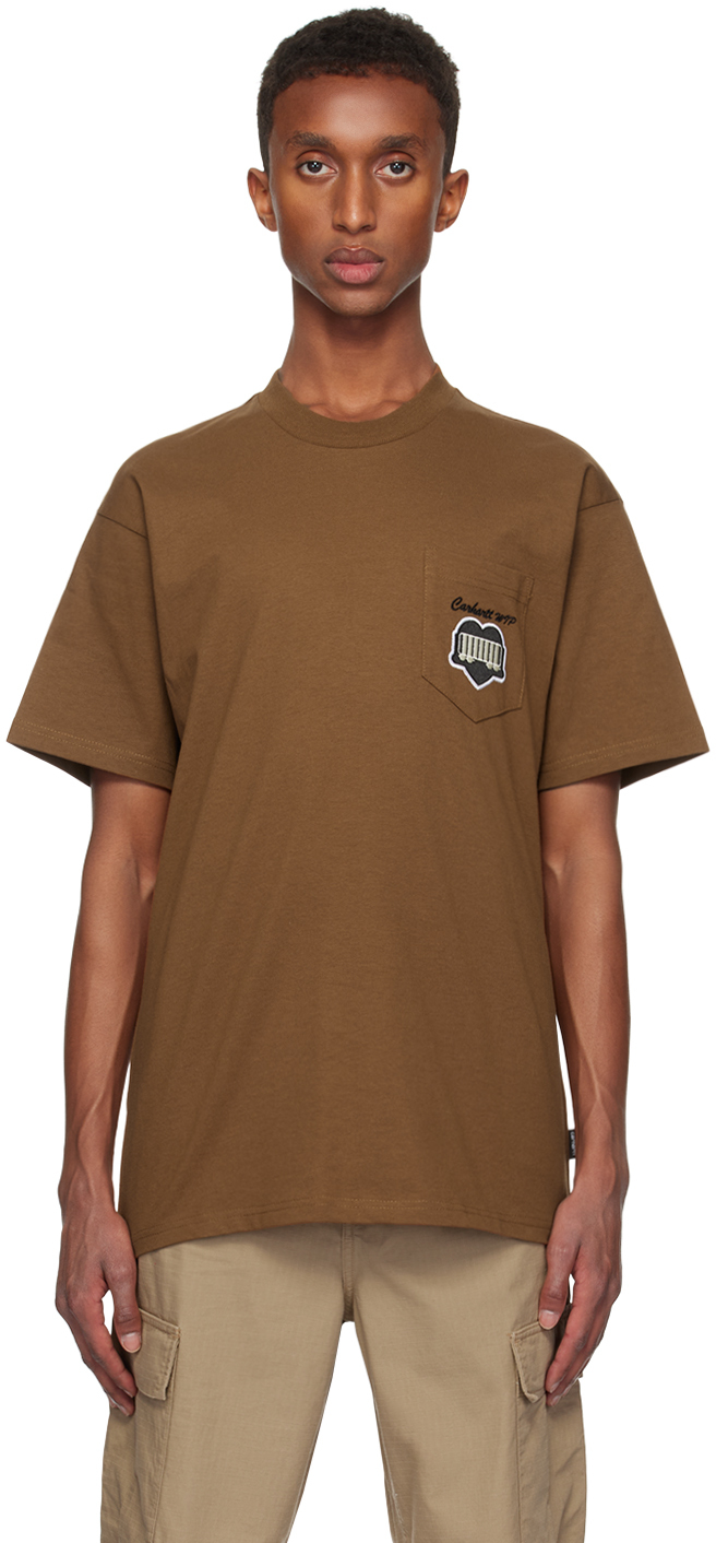 Shop Carhartt Brown Heart Train Pocket T-shirt In Hzxx Hamilton Brown