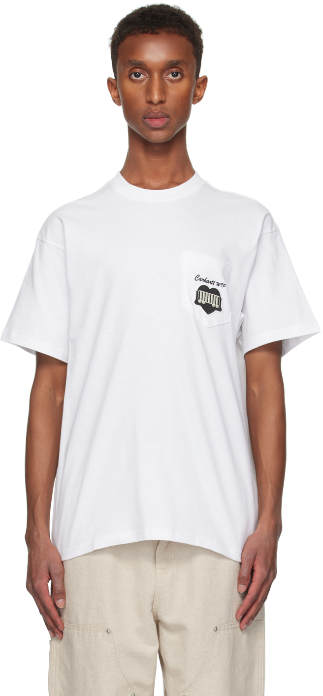 Shop Carhartt White Heart Train Pocket T-shirt In 02xx White