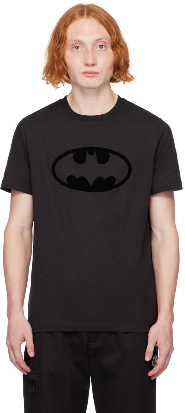 Shop Moncler Black Flocked Batman Logo T-shirt In 999 - Black