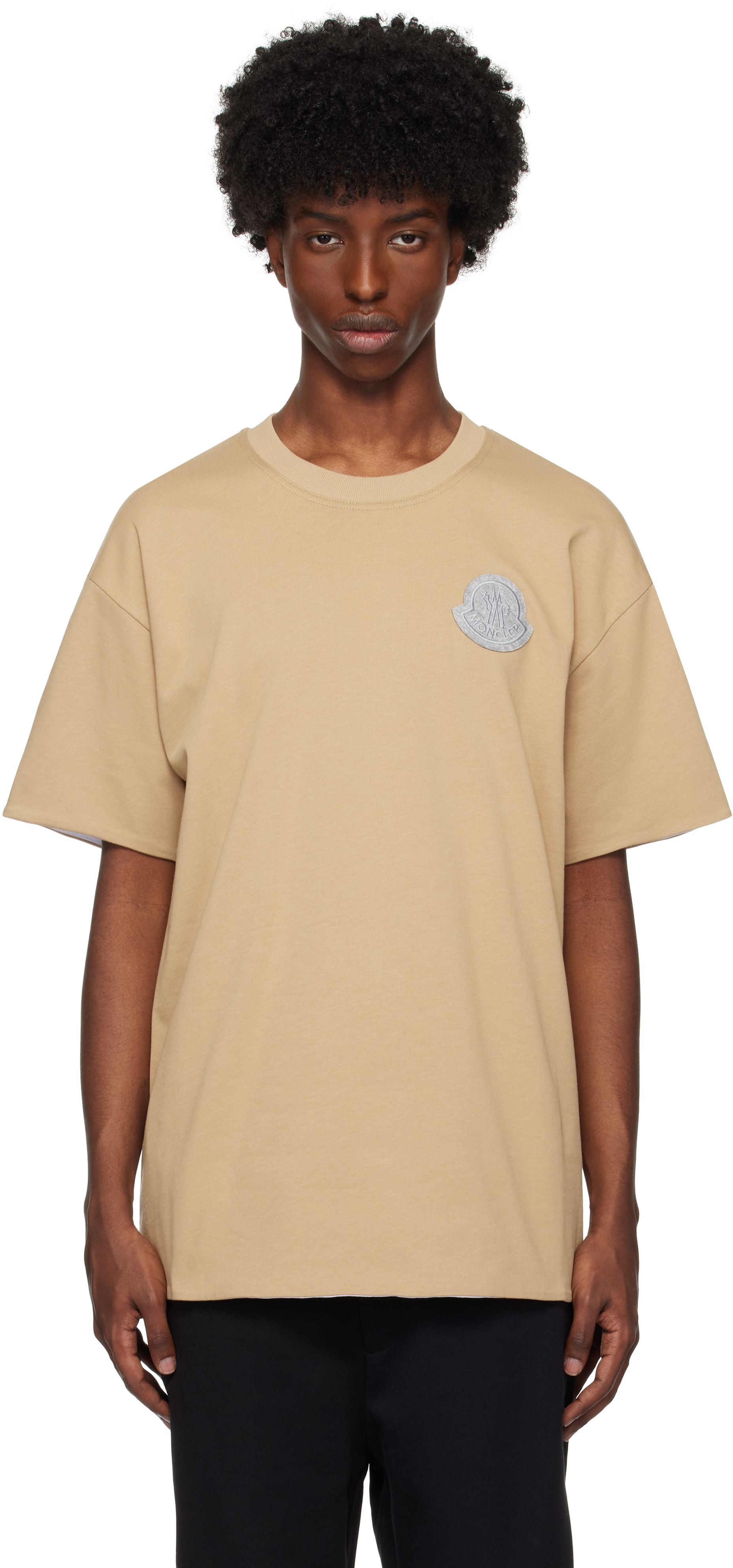 Moncler Beige Logo Reversible T-shirt In F29 - Beige