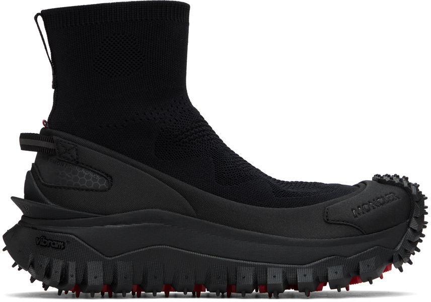 スニーカー MONCLER TRAILGRIP KNIT HIGH TOP SNEAKERS Moncler: Black Trailgrip Knit High Top Sneakers | SSENSE