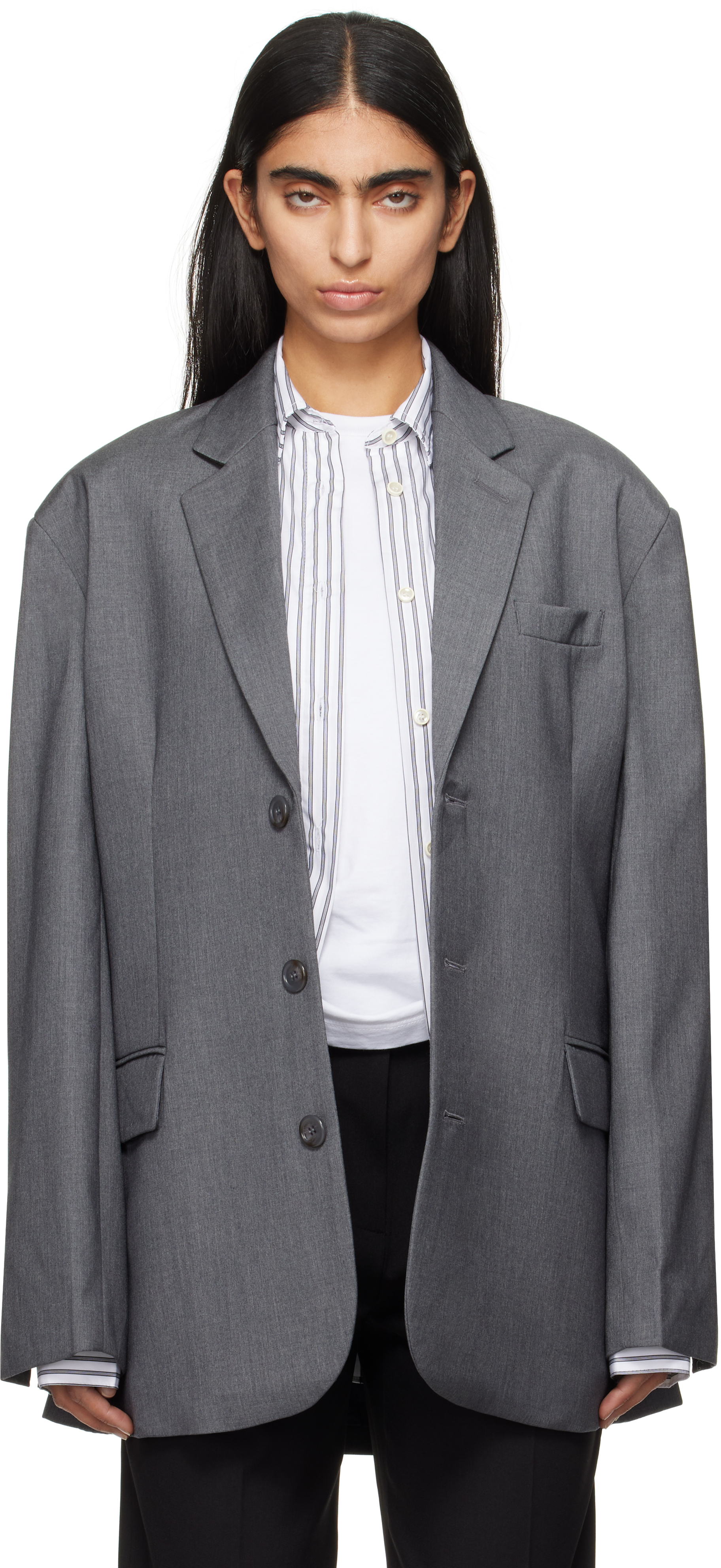 Shop The Frankie Shop Gray Gelso Oversized Blazer In Dark Grey