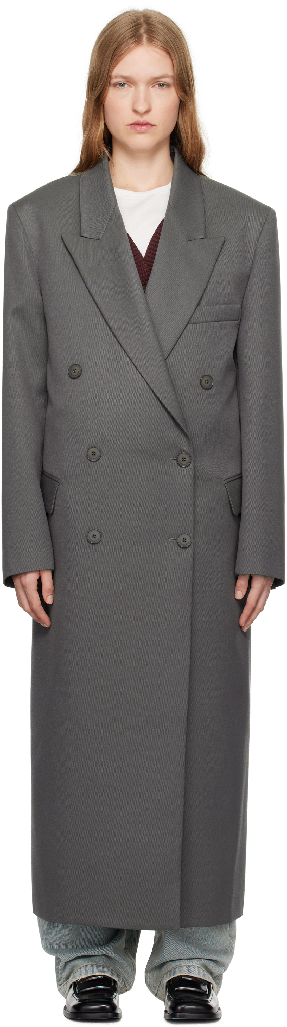 Shop The Frankie Shop Gray Jane Long Coat In Light Khaki