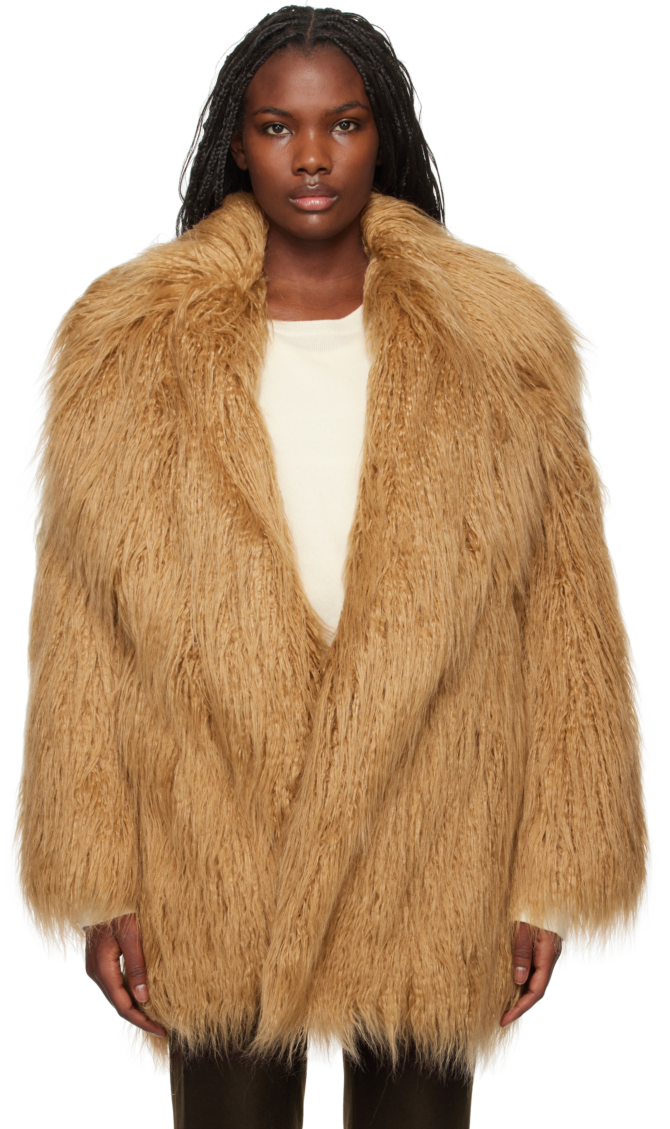 Brown Miley Faux Fur Coat by The Frankie Shop on Sale