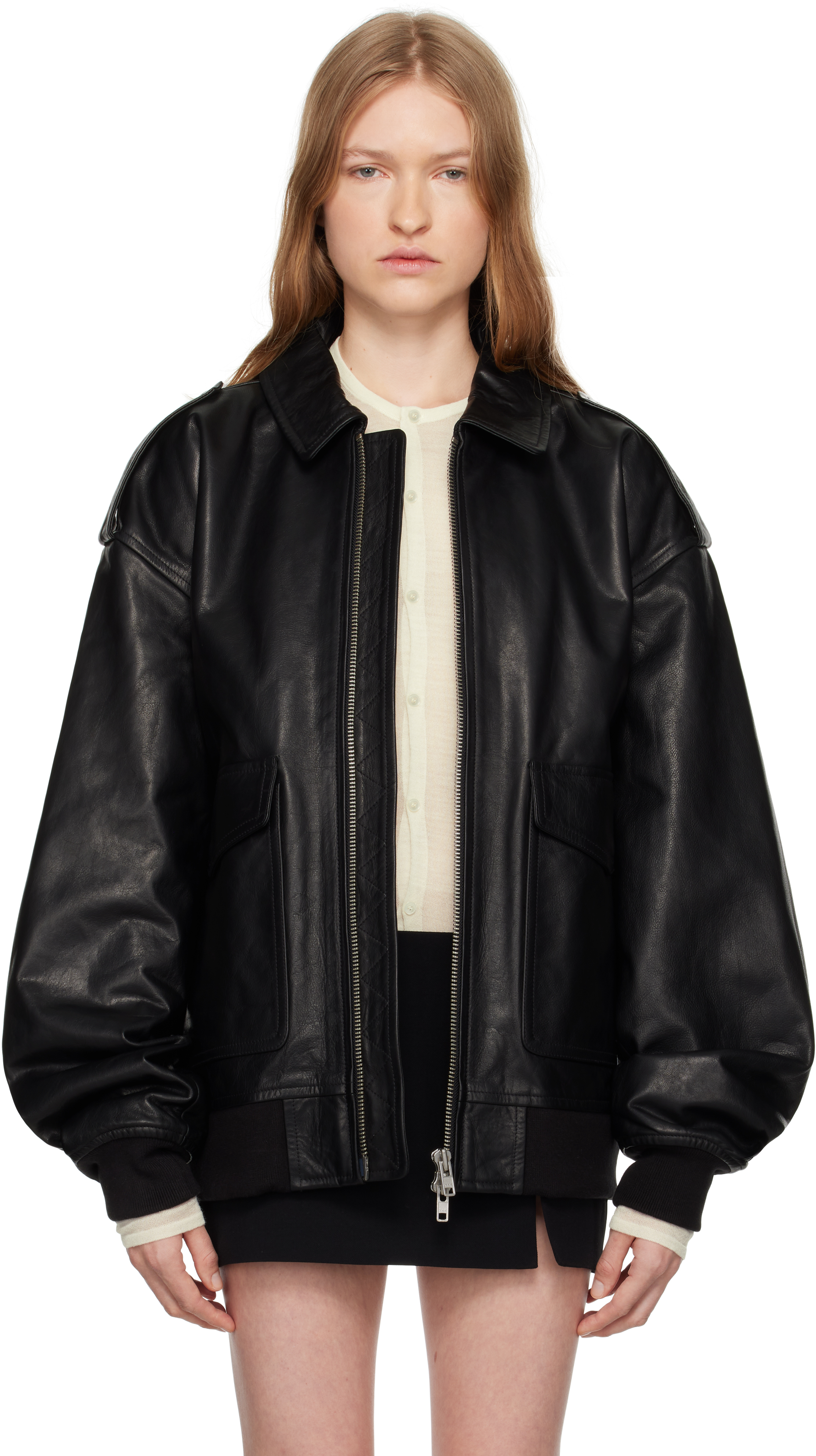 Shop The Frankie Shop Black Viper Leather Jacket