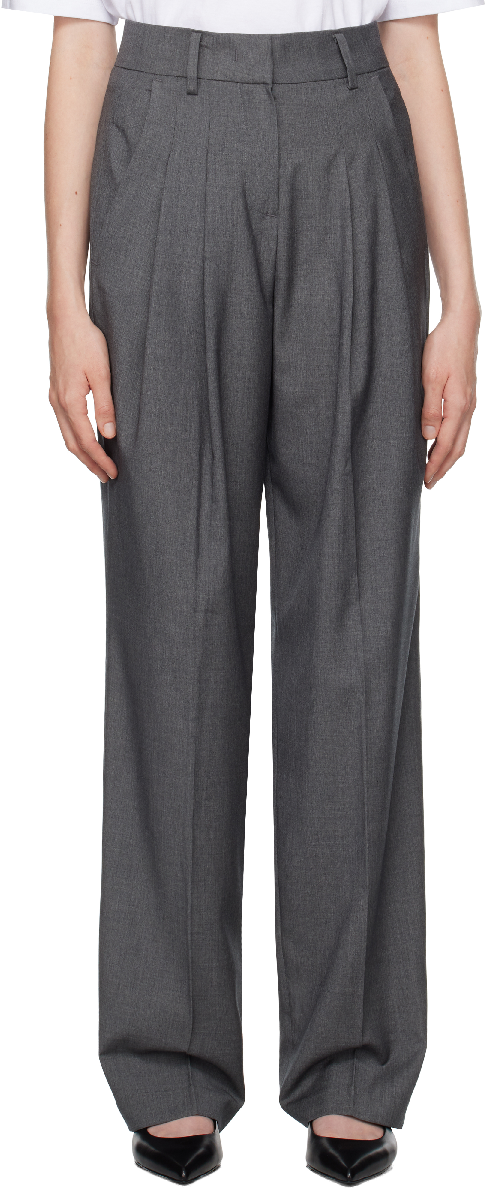 Shop The Frankie Shop Gray Gelso Pleated Trousers In Dark Grey