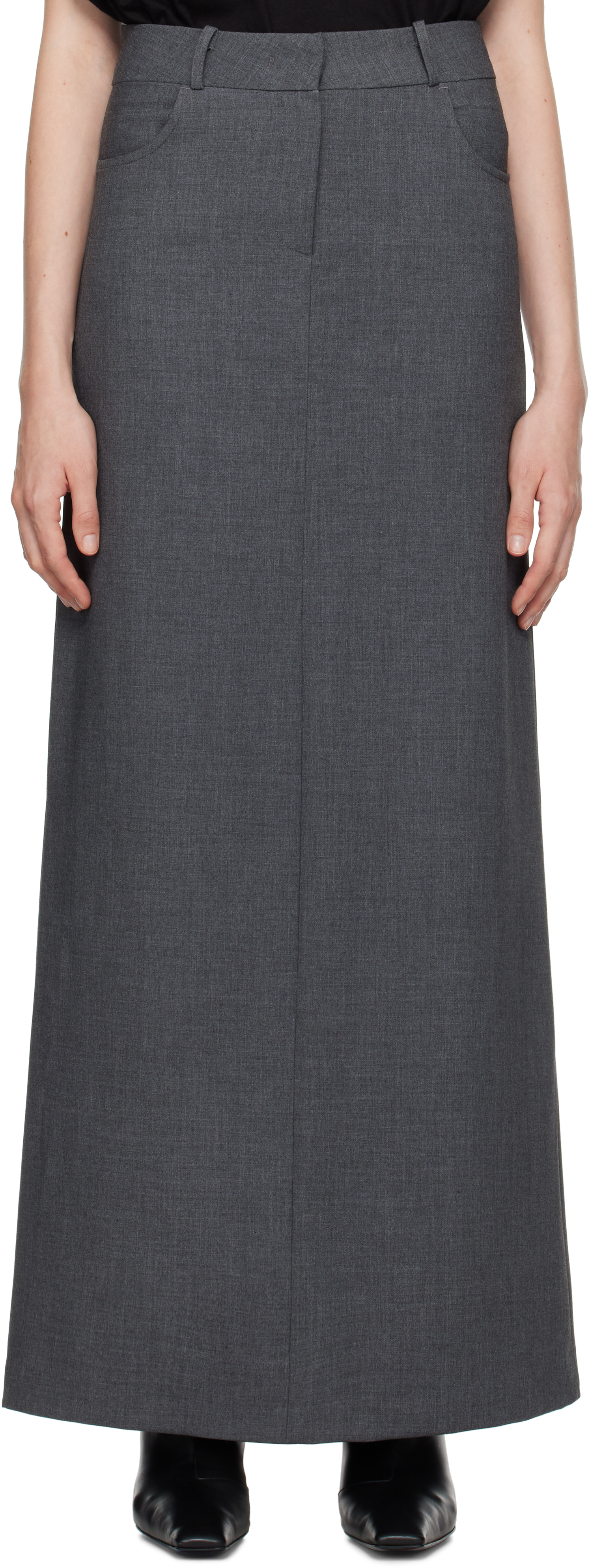 Shop The Frankie Shop Gray Malvo Long Pencil Maxi Skirt In Charcoal