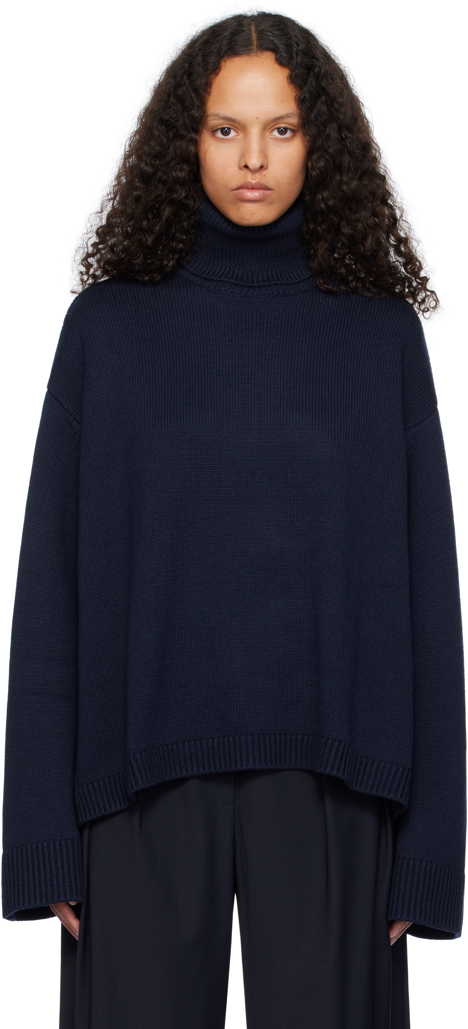 Navy Rhea Trapeze Turtleneck