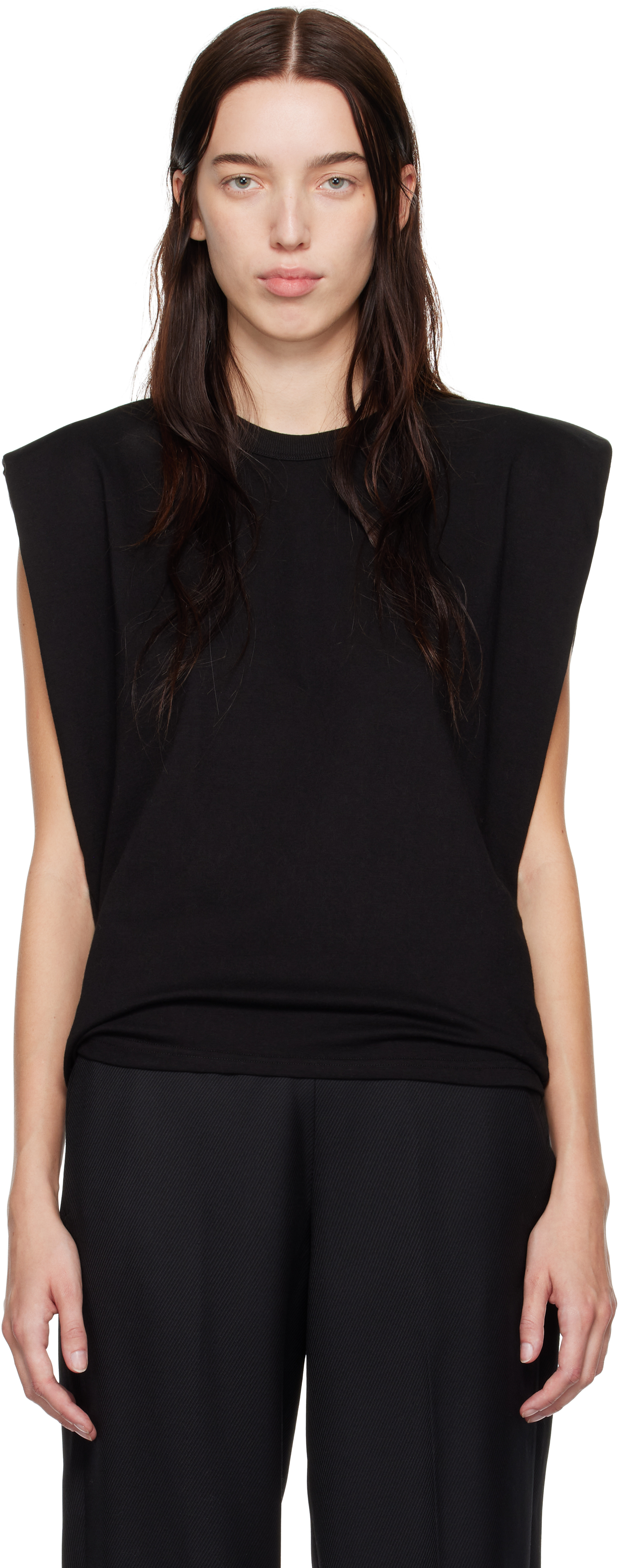 The Frankie Shop: Black Eva Shoulder Muscle T-shirt | SSENSE The Frankie Shop: Black Eva Shoulder Muscle T-shirt | SSENSE