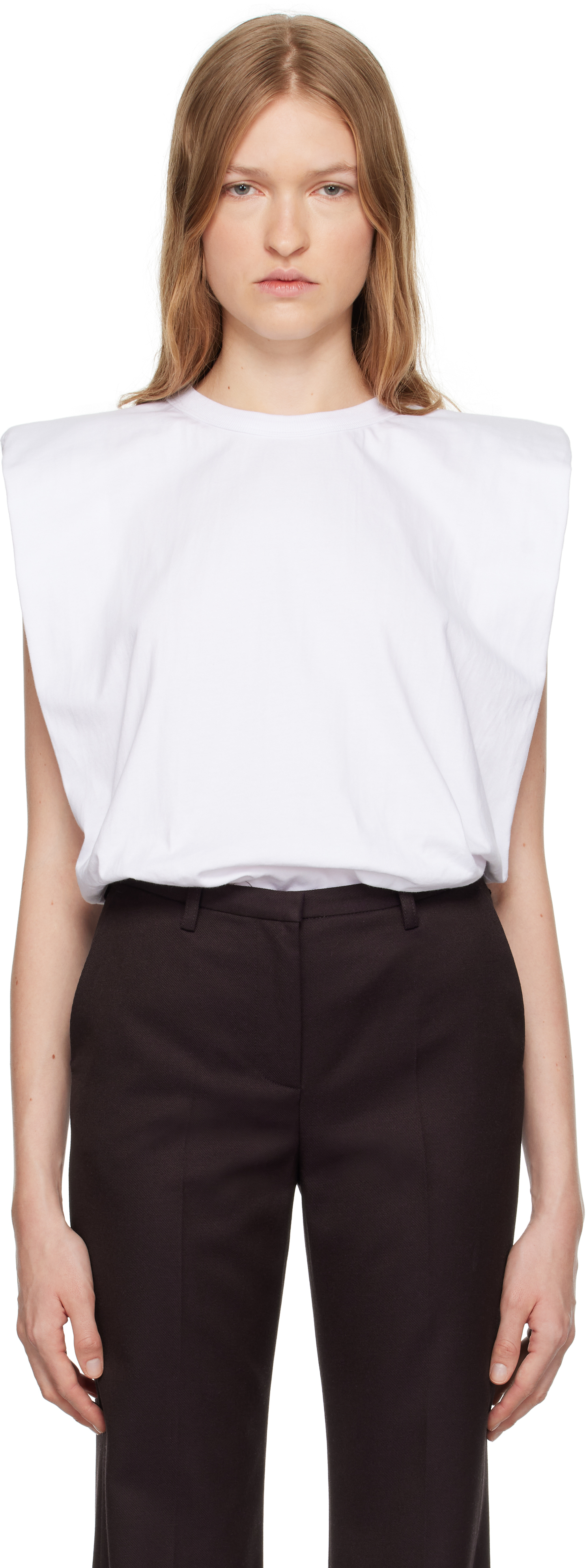 White Eva Shoulder Muscle T shirt by The Frankie Shop on Sale