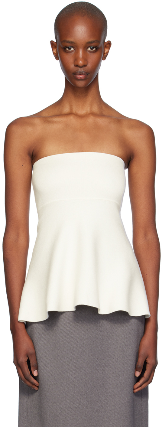 Shop The Frankie Shop Off-white Agathe Knit Bustier Top In Off White