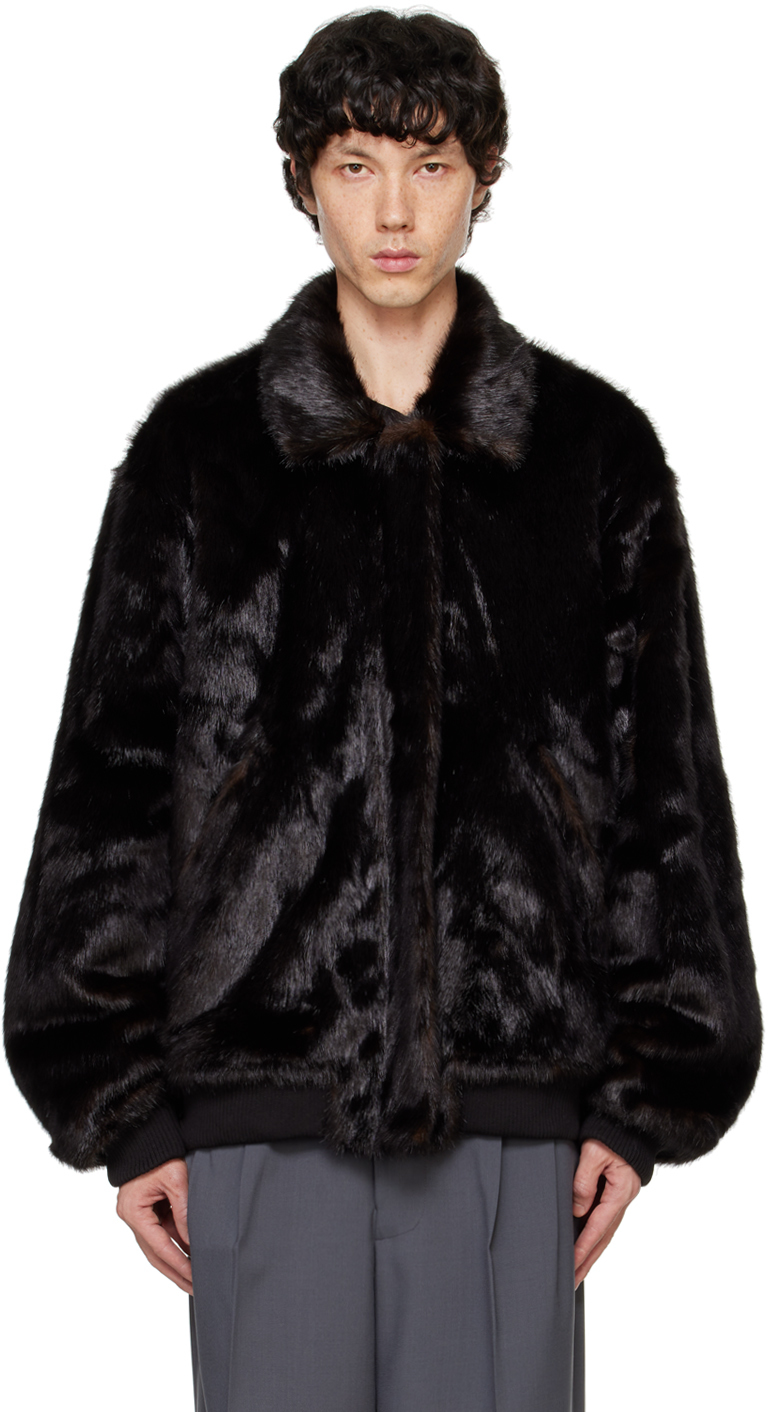 The Frankie Shop Brown Scott Faux-fur Bomber Jacket In Dark Espresso