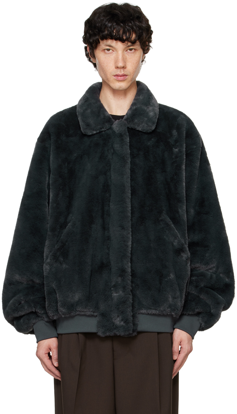 Gray Justin Faux-Fur Bomber Jacket