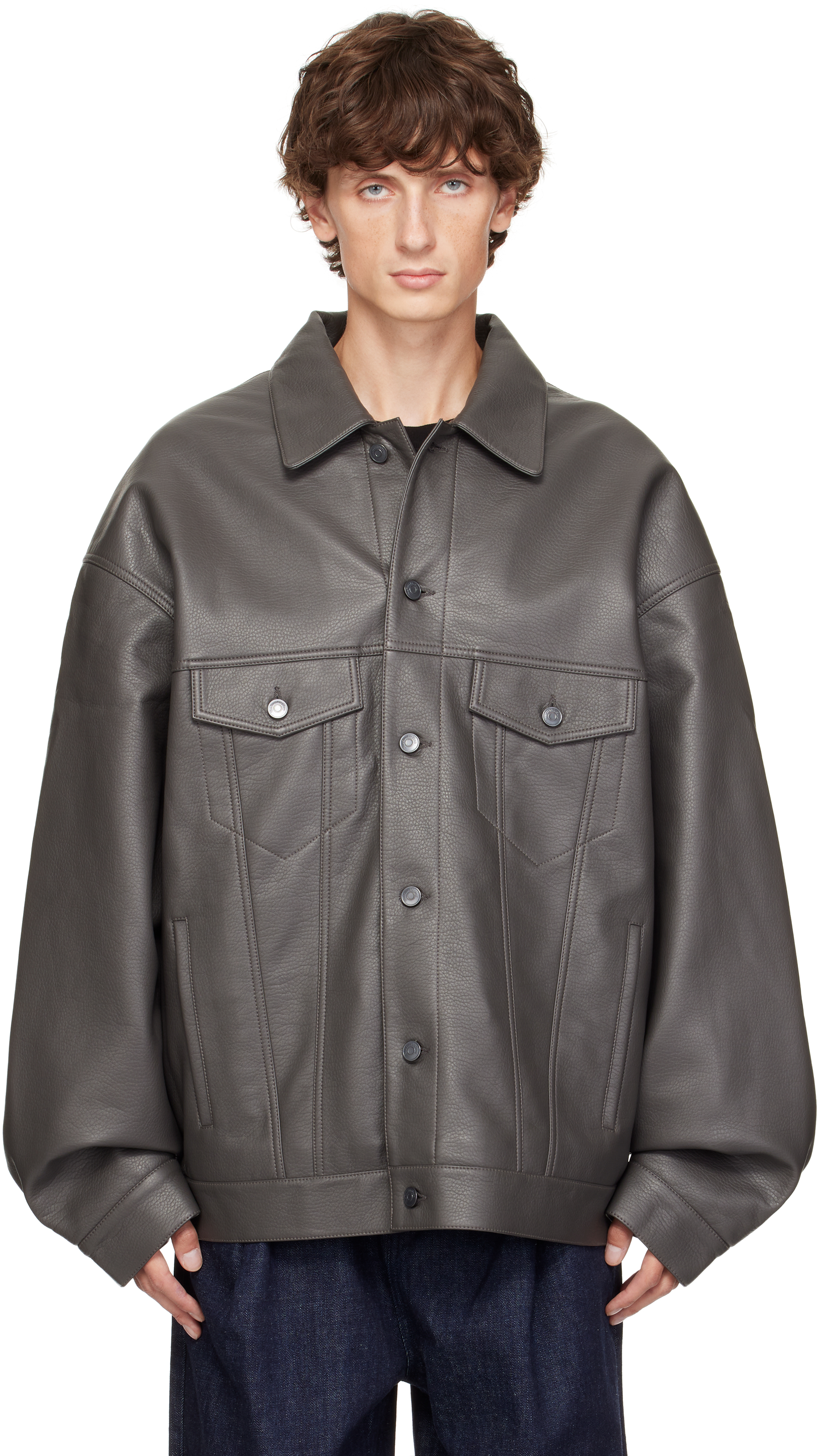 Shop The Frankie Shop Gray Conan Faux-leather Jacket In Dark Grey