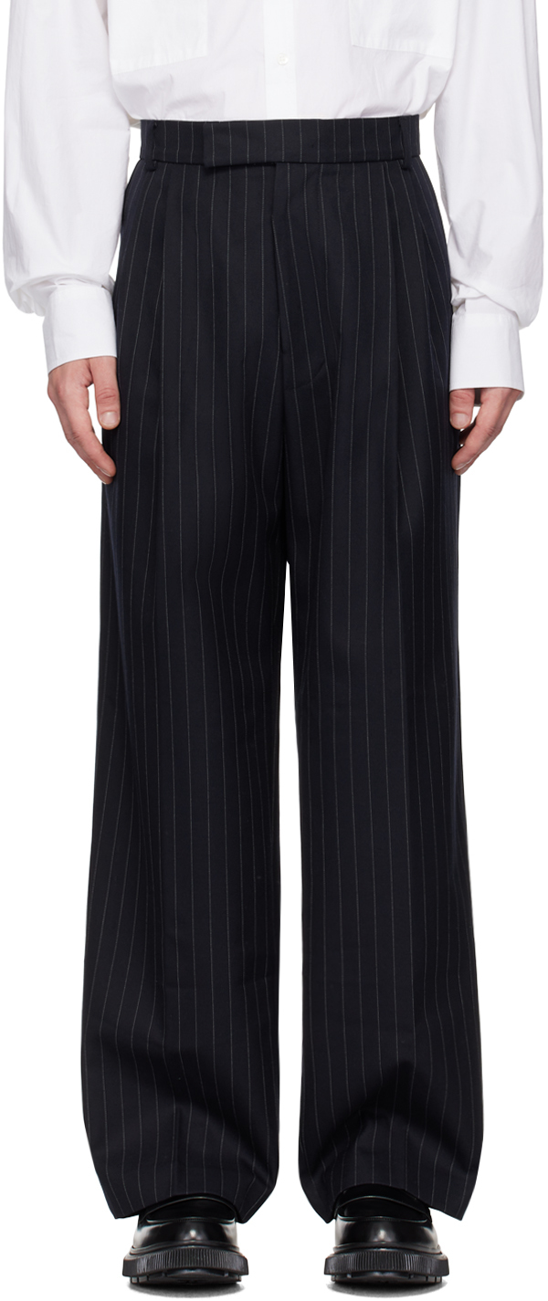 Shop The Frankie Shop Navy Pinstripe Beo Trousers In Navy/white Pinstripe