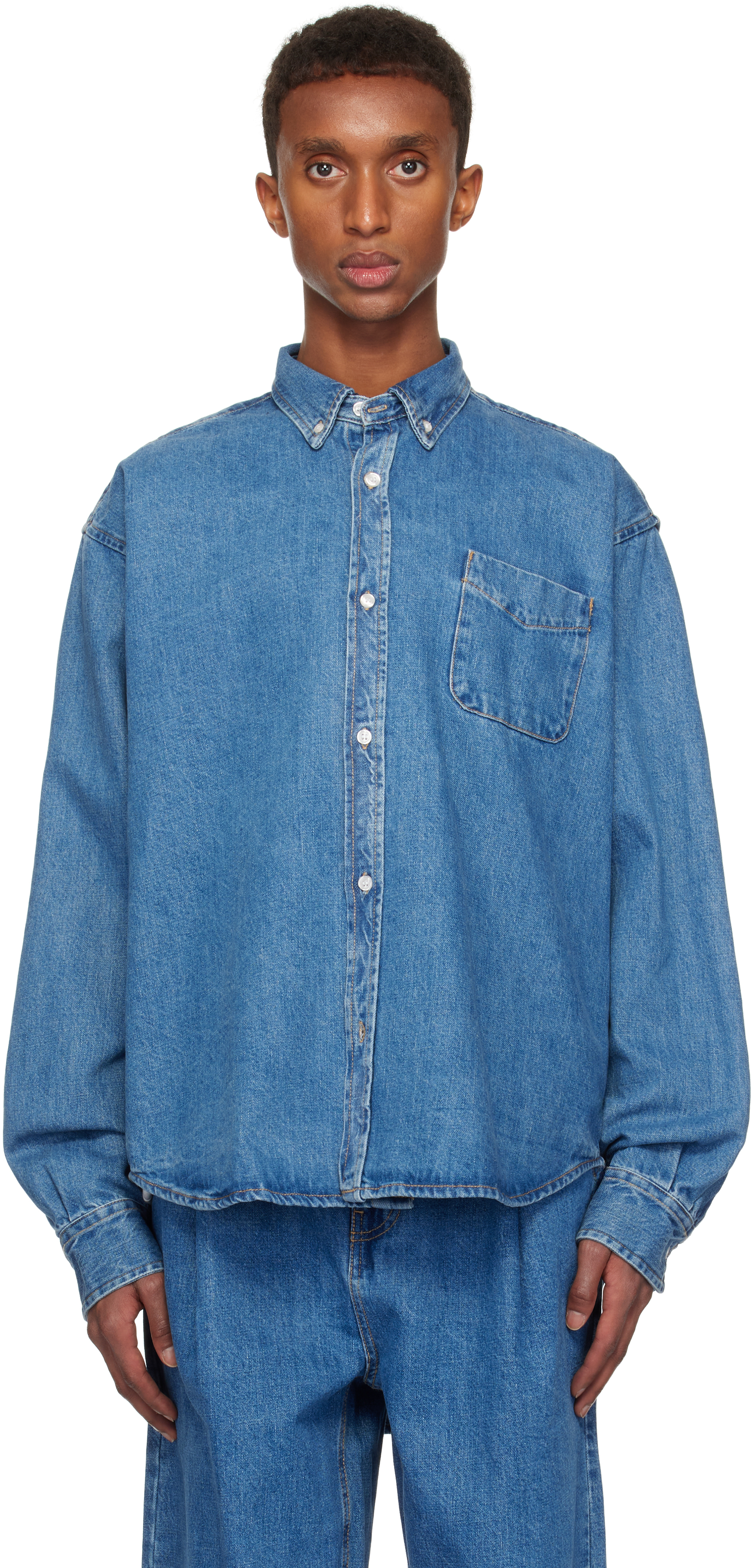 Shop The Frankie Shop Blue Sinclair Denim Shirt In Mediium Wash