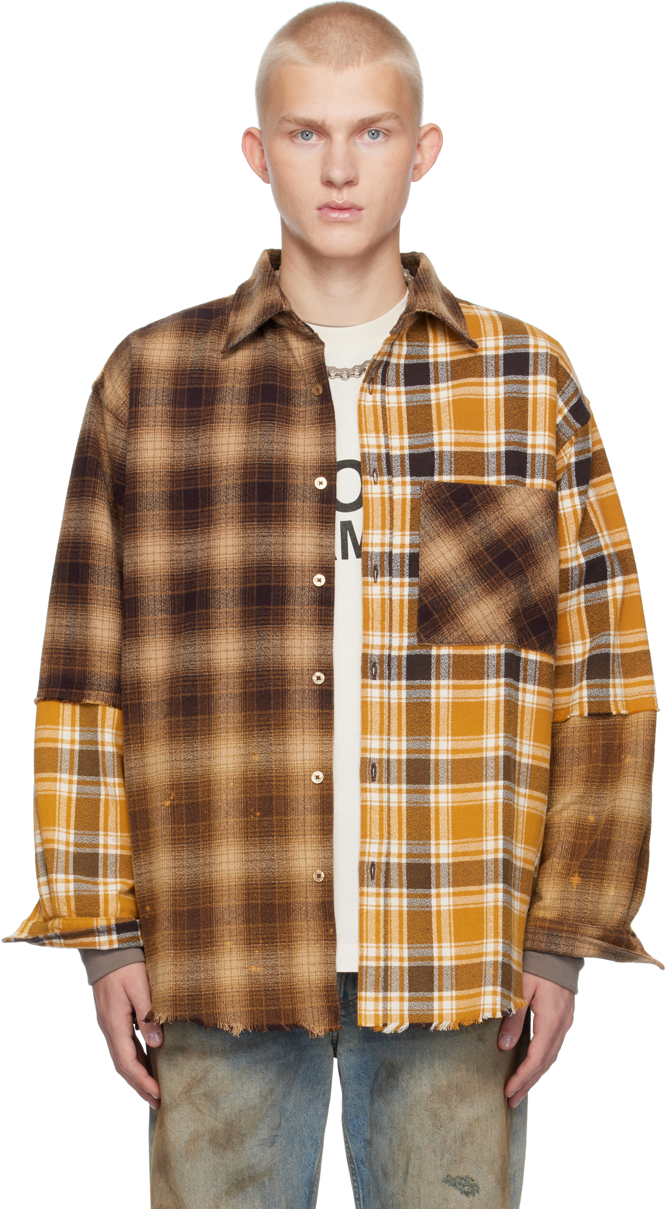 Yellow & Brown Patchwork Logo Flannel Shirt