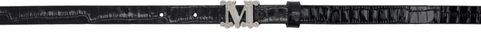 Shop Max Mara Black Crocodile-print Leather Monogram Belt In 005 Black