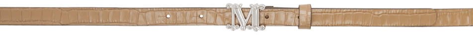 Shop Max Mara Tan Crocodile-print Leather Monogram Belt In 003 Camel