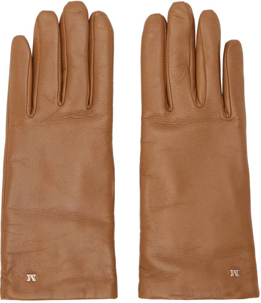 Shop Max Mara Tan Nappa Leather Gloves In 004 Tobacco