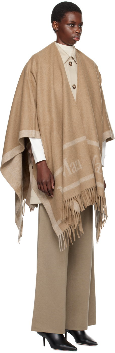 Max Mara Hilde Logo Jacquard Wool Poncho In 002 Camel